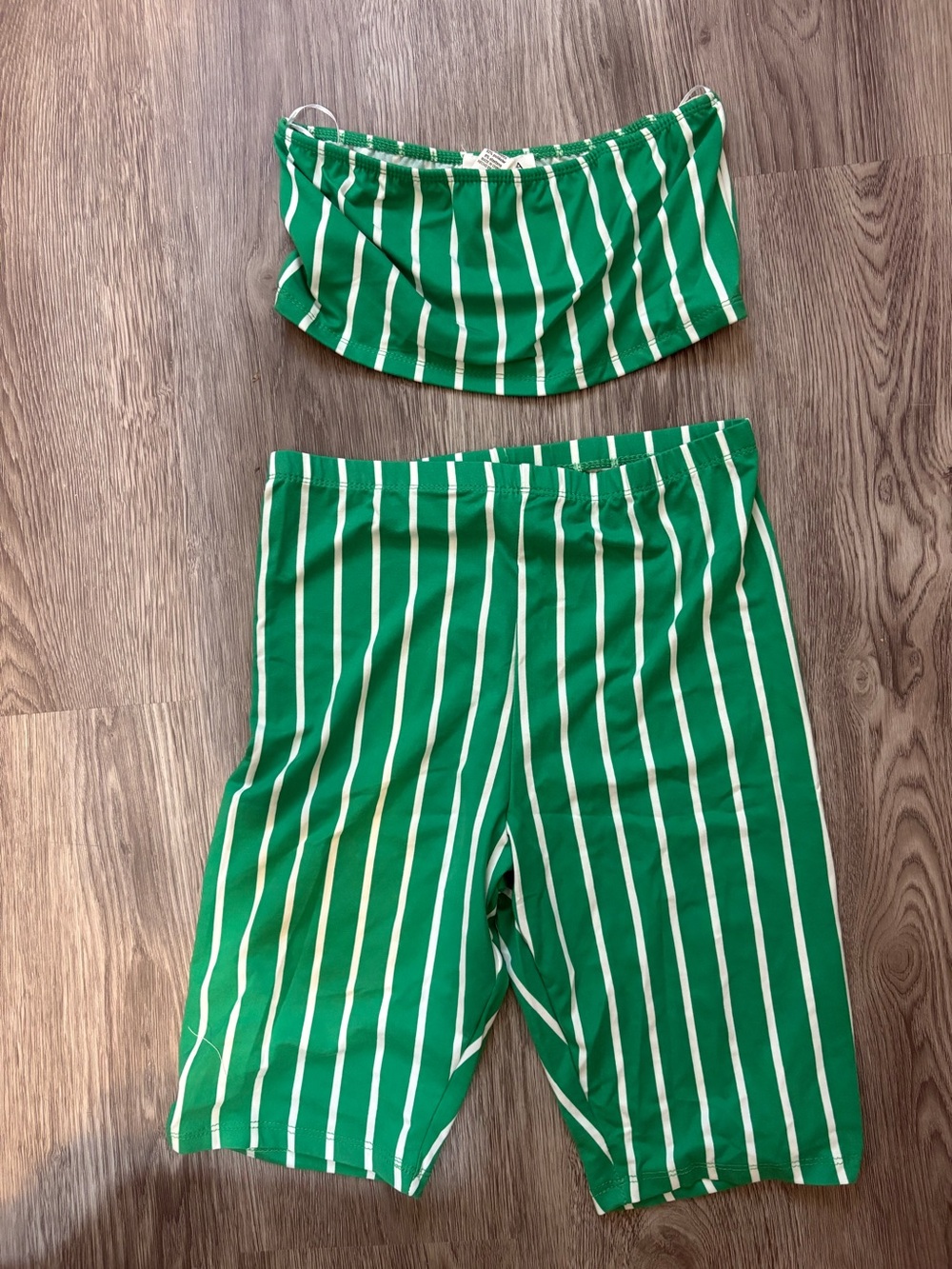 Green & White Striped Girls' Bike Shorts Set